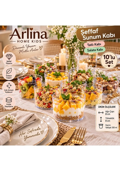 10 Lu Plastik Şeffaf Sunum Kabı 300 Cc