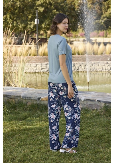 Hrşytrend Herşeytrend Çiçek Ve Yaprak Desenli Ve Baskılı Pijama Takımı Yeşil