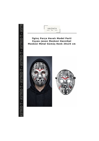 İlginç Parça Havalı Model Parti Eşyası Jason Maskesi Hannibal Maskesi Metal Gümüş Renk 20x25 Cm Yetişkin