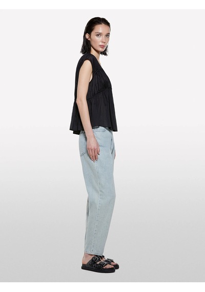 Sisley %100 Pamuk Büzgülü Kolsuz V Yaka Bluz Kadın Siyah Bluz - 325p5ho1lq08x