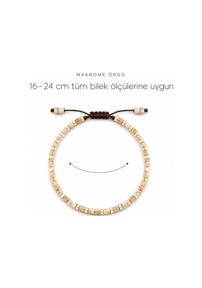 Jasper Doğal Taş Makrome Bileklik Ayarlanabilir Unisex Kadın Erkek Gerçek Doğal Taş Bileklik Krem