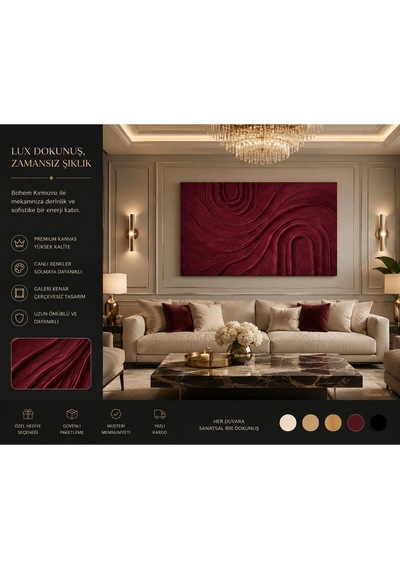 Modern Bohem Vişne Kırmızısı Soyut Dokulu Kanvas Tablo Premium Dekoratif Duvar Tablosu Salon, Yatak Odası, Koridor Ve Ofis Dekorasyonu İçin Şık Tasarım