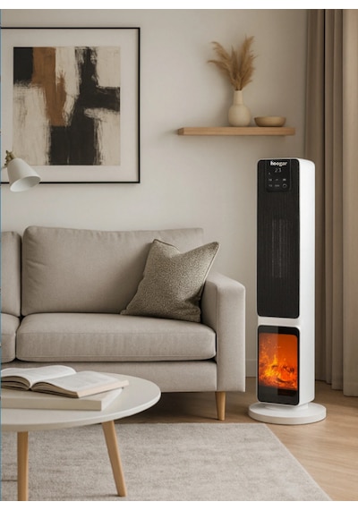 Hoogar German 2701 L White Oled Şömineli Ekran Dijital Göstergeli Kule Tipi Seramik Hızlı Isıtıcı