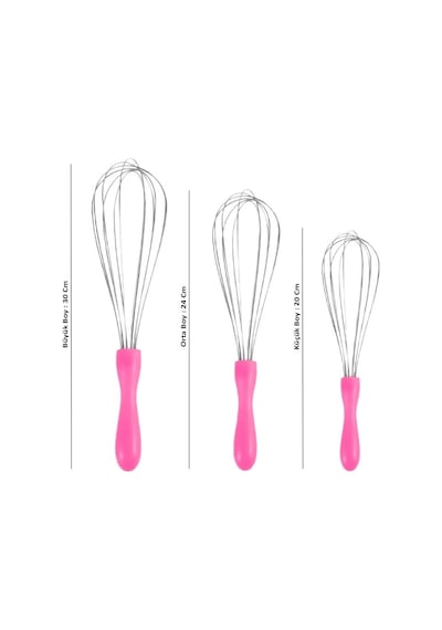 Mybru Paslanmaz Çelik Pembe Plastik Saplı El Çırpıcısı Blender 3'lü Set Pembe