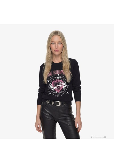 The Kooples Kadın Comfort Fit Bisiklet Yaka Baskılı Siyah Sweatshirt