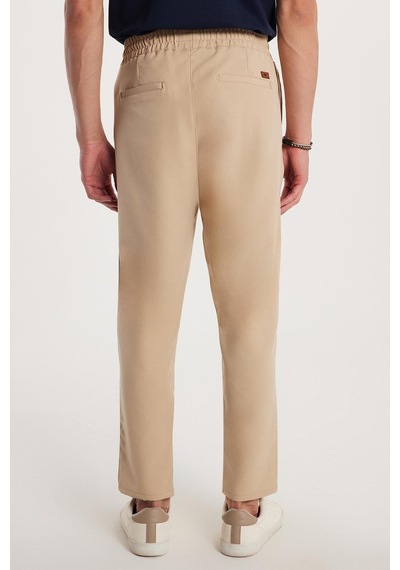 Tudors Erkek Beli Lastikli Bağcıklı Jogger Bej Pantolon Rahat Kesim Yan Cepli-33185 Bej