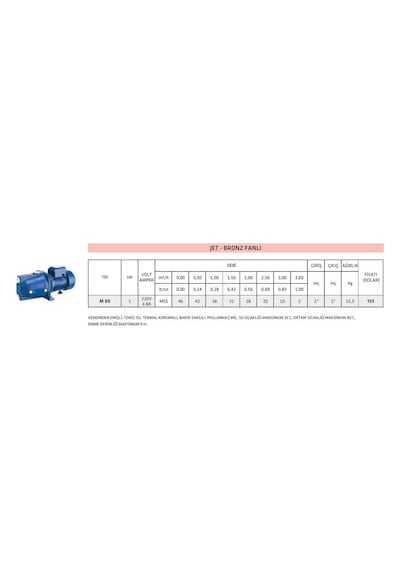 Impo M80 - 1 Hp - Jet Pompa - Pirinç Çarklı
