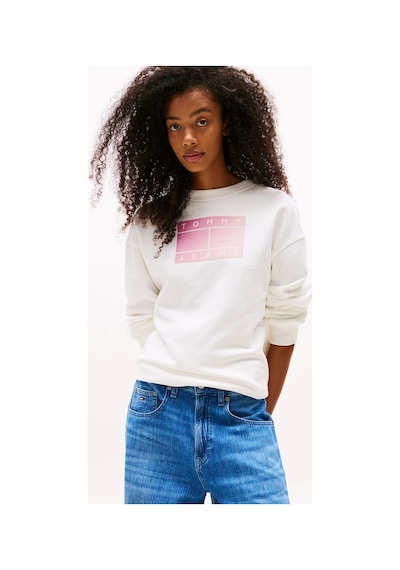 Tommy Jeans Tjw Rlx Gradıent Flag Crew Kadın Beyaz Kazak Dw0dw21396ybl Beyaz