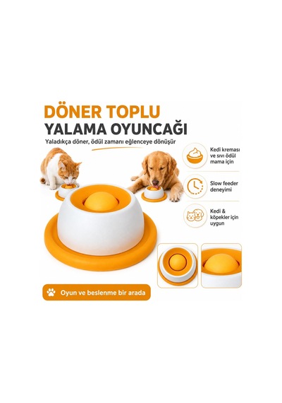 Madpet Kedi Kreması Yalama Oyuncağı Turuncu, Döner Toplu Sıvı Ödü