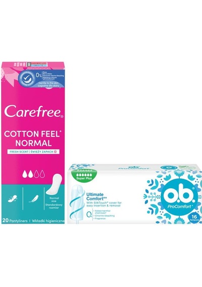 O.B. Süper Plus Tampon 16'lı + Carefree Cotton Feel Normal Parfümlü Günlük Ped 20'li