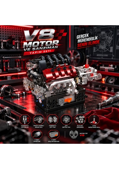 Mould King 10227 V8 Motor Ve Şanzıman Yapım Seti 787 Parça