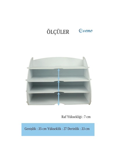 Evene Dosya Düzenleyici Masa Üstü Organizer Ahşap Evrak Raflı Model 3, Beyaz