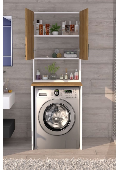 Üst Dolaplı Çok Amaçlı Çamaşır Makinesi Dolabı Çam Çam