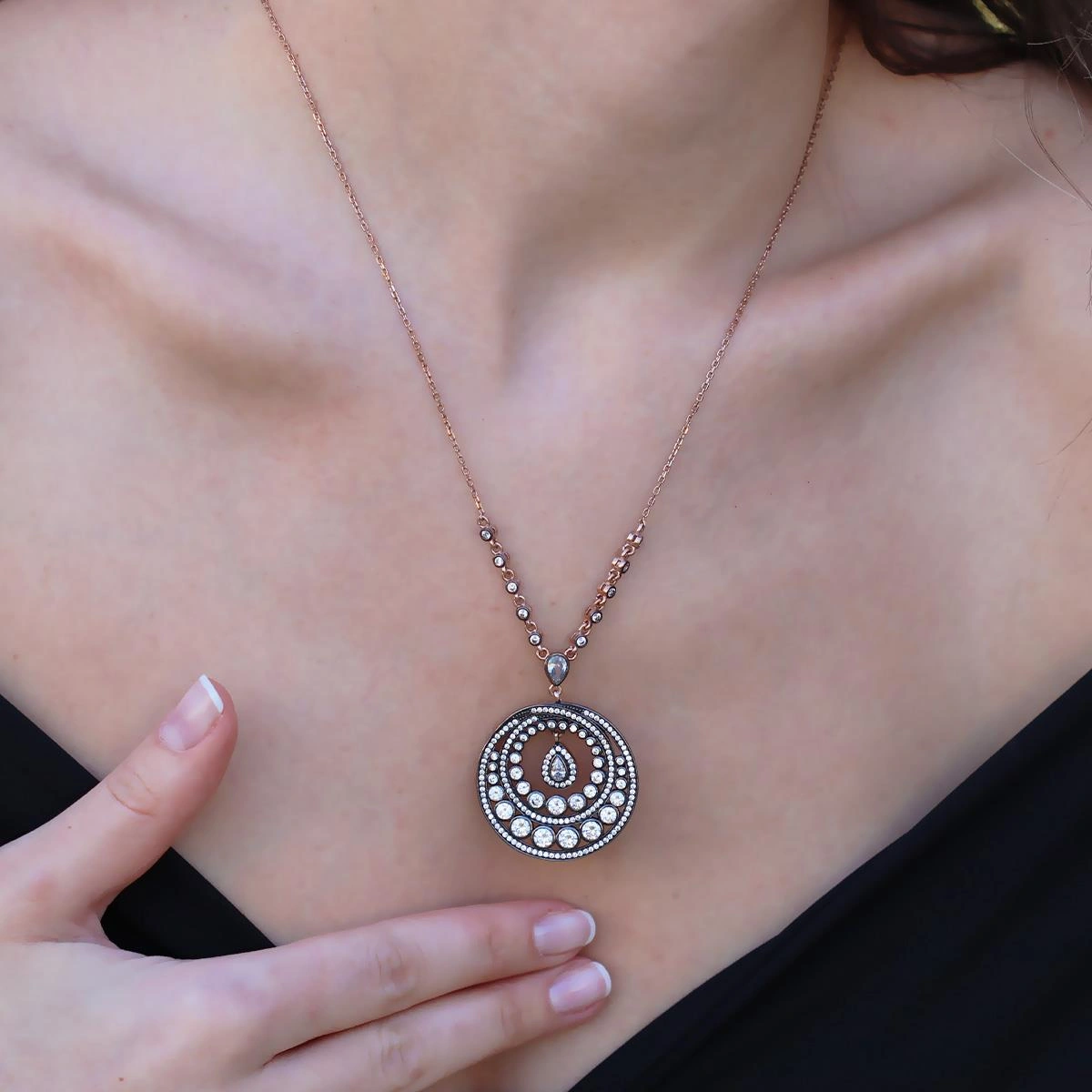 Elmas Montür Rose Gold Gümüş Kolye Gümüş