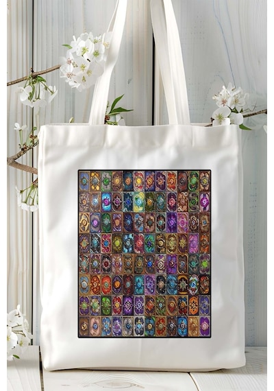 Art Hediye Hearthstone Oyun Baskılı Bez Çanta Omuz Çantası Kişiye Özel Model 26 Çok Renkli
