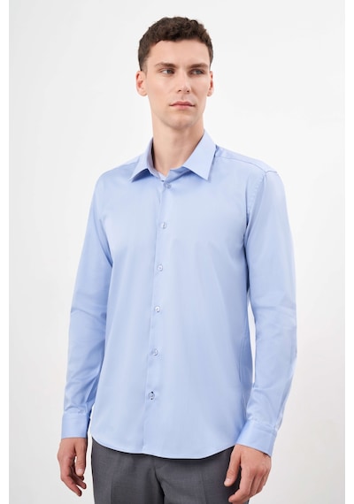 Morven Erkek Mavi Pamuk Düz Desen Sert Yaka Slim Fit Gömlek 24mc004123300 Mavi Mavi
