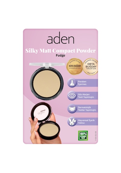 Aden Silky Matt Compact Powder - İpeksi Mat Pudra 04 Fudge Karamel 0