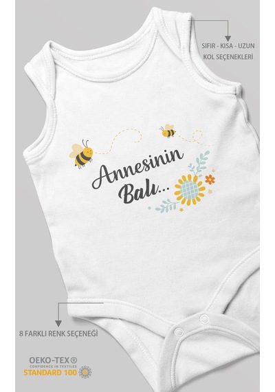 Morivokids Annesinin Balı Sıfır Kollu Bebek Body %100 Pamuk Beyaz