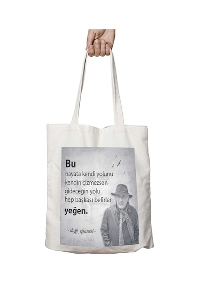 Art Hediye Tuncer Kurtiz Kendi Yolunu Çizmezsen İki Tarafı Kalıcı Baskılı Yıkanabilir Çanta Çok Renkli