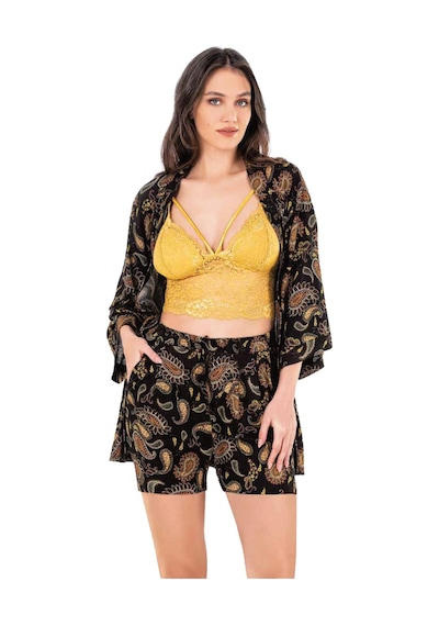 Kadın Yazlık Sabahlıklı Braletli Şort Üçlü Takım Homewear Flz 31-81 Desenli