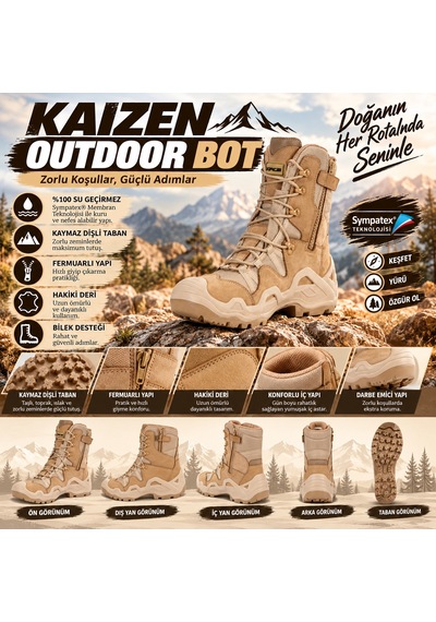 U Force Outdoor Bot Unisex Su Geçirmez Sympatex Kaymaz Dişli Taban Fermuarlı Hakiki Deri Bej