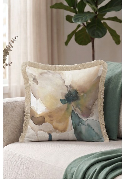 Soyut Çiçek Tasarım Saçaklı Yastık Kılıfı - Sanatsal Floral Bej Mavi Vizon Püsküllü Kırlent Kılıfı Serin Rota Ritüel Soyut Çiçek Tasarım Saçaklı Yastık Kılıfı - Sanatsal Floral Bej Mavi Vizon Püsküllü Kırlent Kılıfı Serin Rota Ritüel
