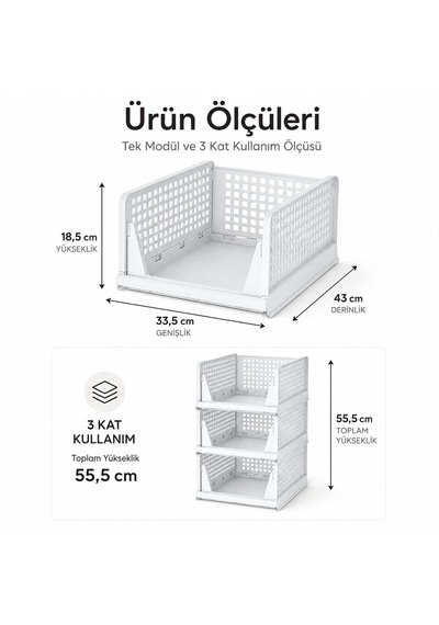 3 Katlı Portatif Organizer - Çok Amaçlı Kayar Raf 18.5x33.5x43cm Toplam 55.5cm Renkli