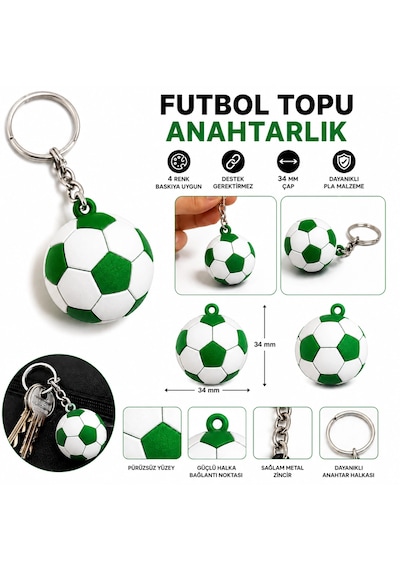 Anahtarlık Futbol Topu 3 Cm Yeşil Beyaz 10 Lu Paket Qtop Q-1030