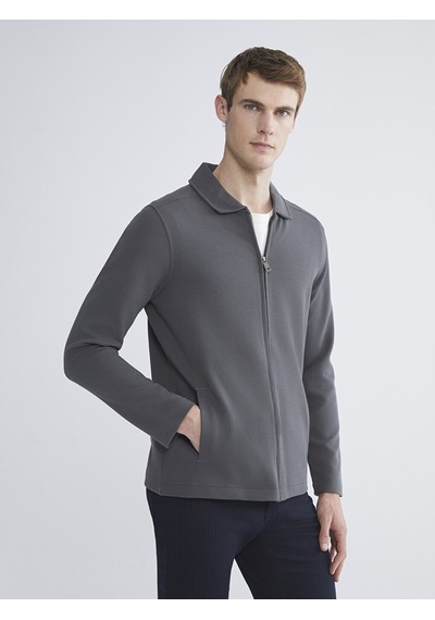 Lcwaıkıkı Classic Antrasit Standart Kalıp Polo Yaka Erkek Fermuarlı Sweatshirt
