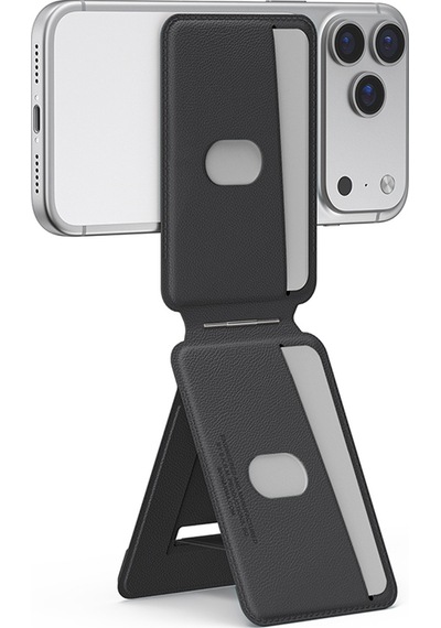 Skinarma Axis Serisi Foldable Stand Özellikli Deri Tasarımlı Kartlık Gri Gri