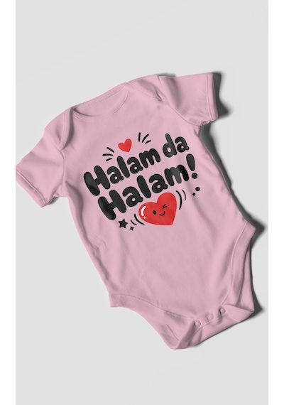 Morivokids Halam Da Halam Kısa Kollu Bebek Body %100 Pamuk Koyu Pembe