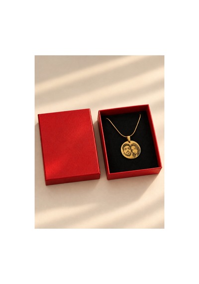 Kişiye Özel Fotoğraf Baskılı Çelik Kolye İsme Özel Kutu Gold