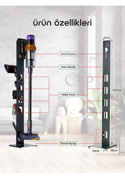 Dikey Süpürge Standı / Şarjlı Süpürge Standı / Dyson Stand / Bütün Süpürge Modelleri İle Uyumlu / V15-gen5 U Genel