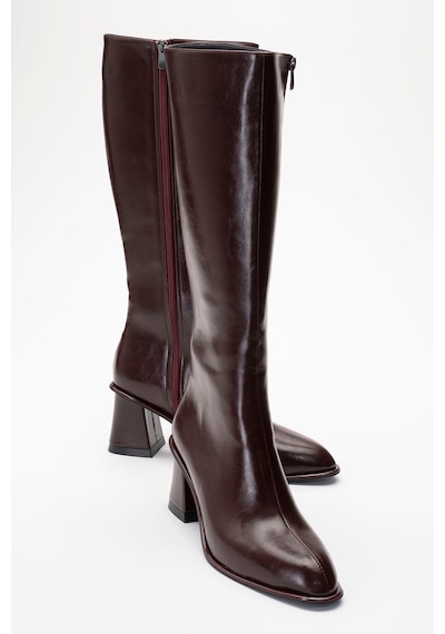 Luvishoes Luvi Shoes Paradis Bordo Cilt Kadın Kalın Topuklu Çizme Bordo