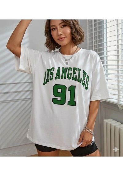Asvella Trend Baskılı Unisex Kesim Tshirt Beyaz