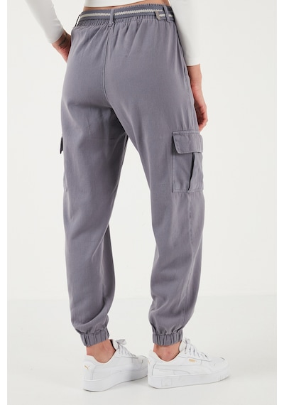 Lela Pamuklu Standart Fit Normal Bel Lastikli Paça Kemerli Jogger Bayan Pantolon 668Yp5045 Gri Lela Pamuklu Standart Fit Normal Bel Lastikli Paça Kemerli Jogger Bayan Pantolon 668Yp5045 Gri