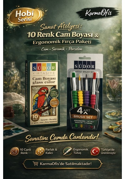 Sanat Atölyesi 10 Renk Cam Boyası Seti + Ergonomik Fırça Cam, Seramik & Porselen Boyama Seti Diğer