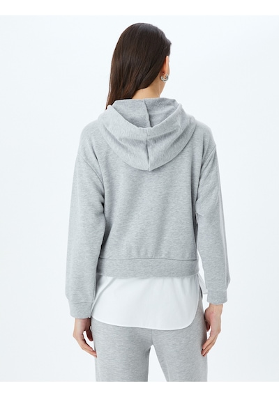 Koton Çift Kumaş Kullanımlı Üç İplik Kapüşonlu Oversize Sweatshirt Gri 5sak30027ek Gri