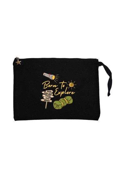 Born To Explore Siyah Clutch Astarlı Cüzdan / El Çantası