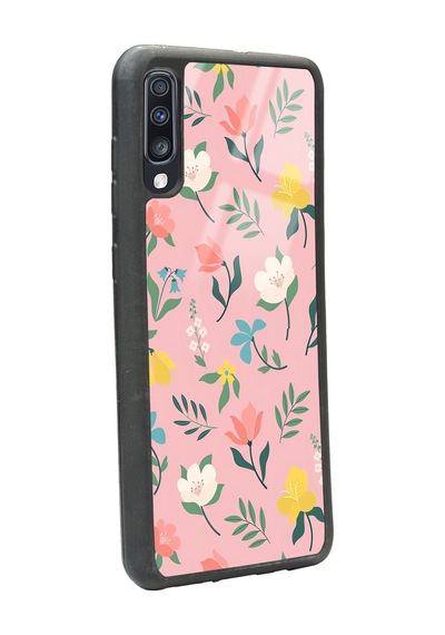 Samsung Uyumlu A70 Pinky Flowers Tasarımlı Glossy Telefon Kılıfı Çok Renkli