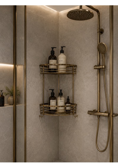 Pirinç 2 Katlı Duş Köşeliği/düzenleyici Antik