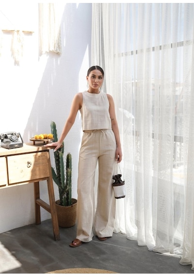 Etiler Collection Keten Bluz Ve Pantolon I Ki Li Takim Bej