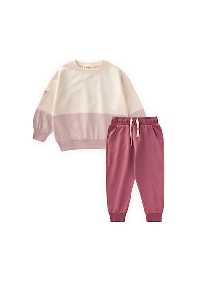 Cigit Garnili Sweatshirt İnce Mevsimlik Takım 8-12 Yaş Ekru Antik Pembe