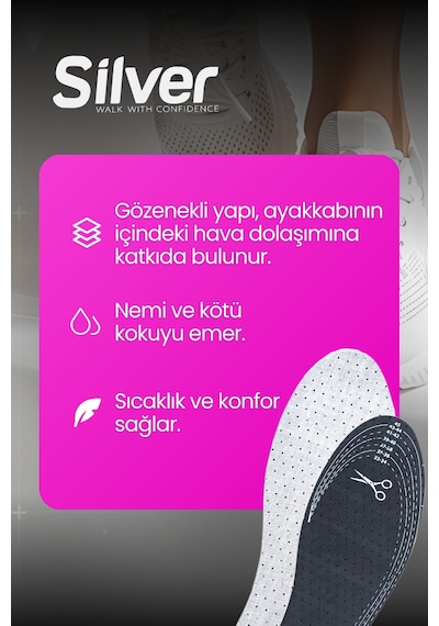 Silver Ayakkabı Koku Ve Ter Önleyici Tabanlık - Gözenekli Konfor Tabanı 35-45
