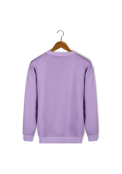 Unisex Mor Oversize Kalın Üç İplik Şardonlu Bisiklet Yaka Basic Sweatshirt Mor