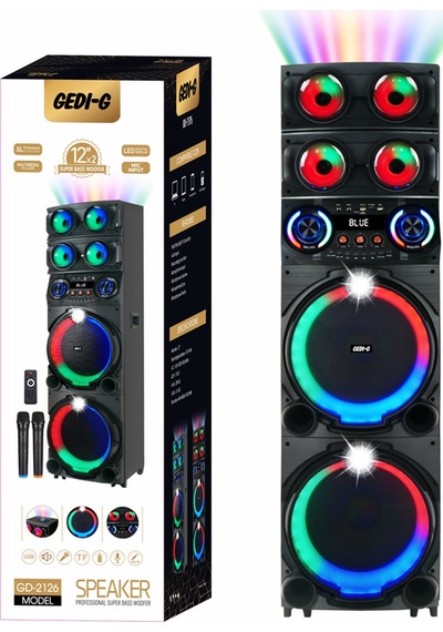 Gd-2126 Dijital Led Göstergeli Fm Radyolu Mikrofonlu Rgb Tws Çift 12 İnç Stereo Bass Kablosuz Karaoke Hoparlör