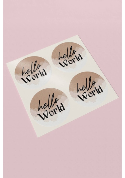 Kahverengi Hello World Kargo Paketleme Sticker 3x3cm St2139 Çok Renkli