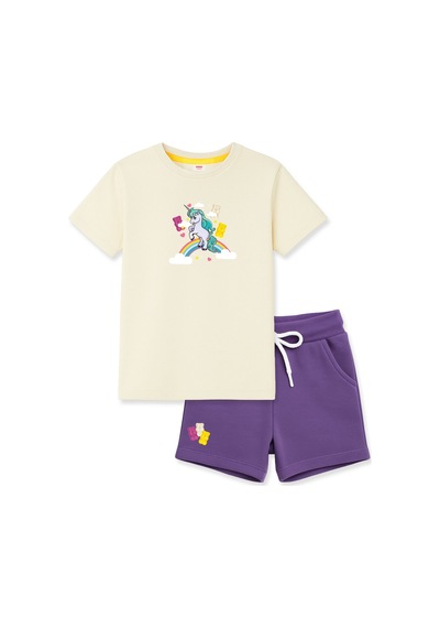 Haribo Lisanslı Unicorn Baskılı Kız Çocuk T-shirt Şort Takım Krem Haribo Lisanslı Unicorn Baskılı Kız Çocuk T-shirt Şort Takım Krem