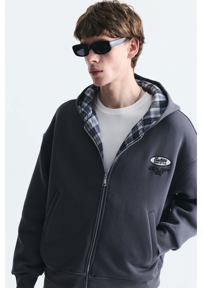 Vamos Boxy Fit Fermuarlı Kapüşonlu Sweatshirt V70-245 Füme