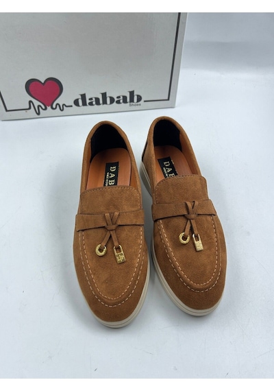 Dabab Shoes Lupy Kadın Süet Düz Taban Rahat Günlük Casual Babet Ayakkabı Kahverengi